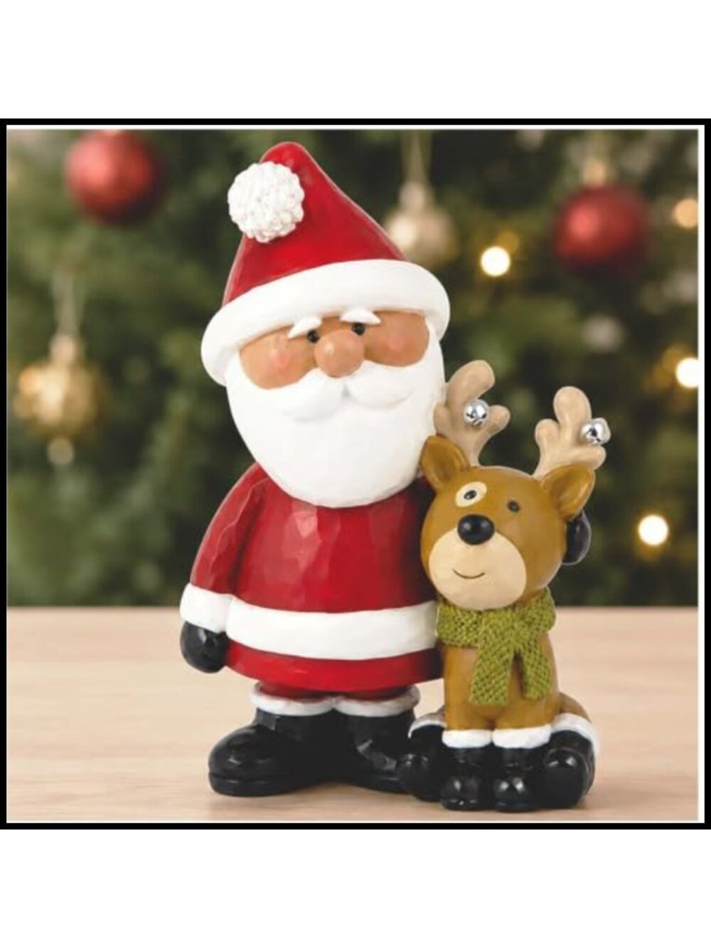 Hand-Painted Resin Santa & Reindeer Christmas Figurine Mini Holiday Decor